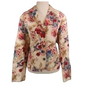 Coldwater Creek 100% Cotton Cream Floral Blazer Jacket Size Small
